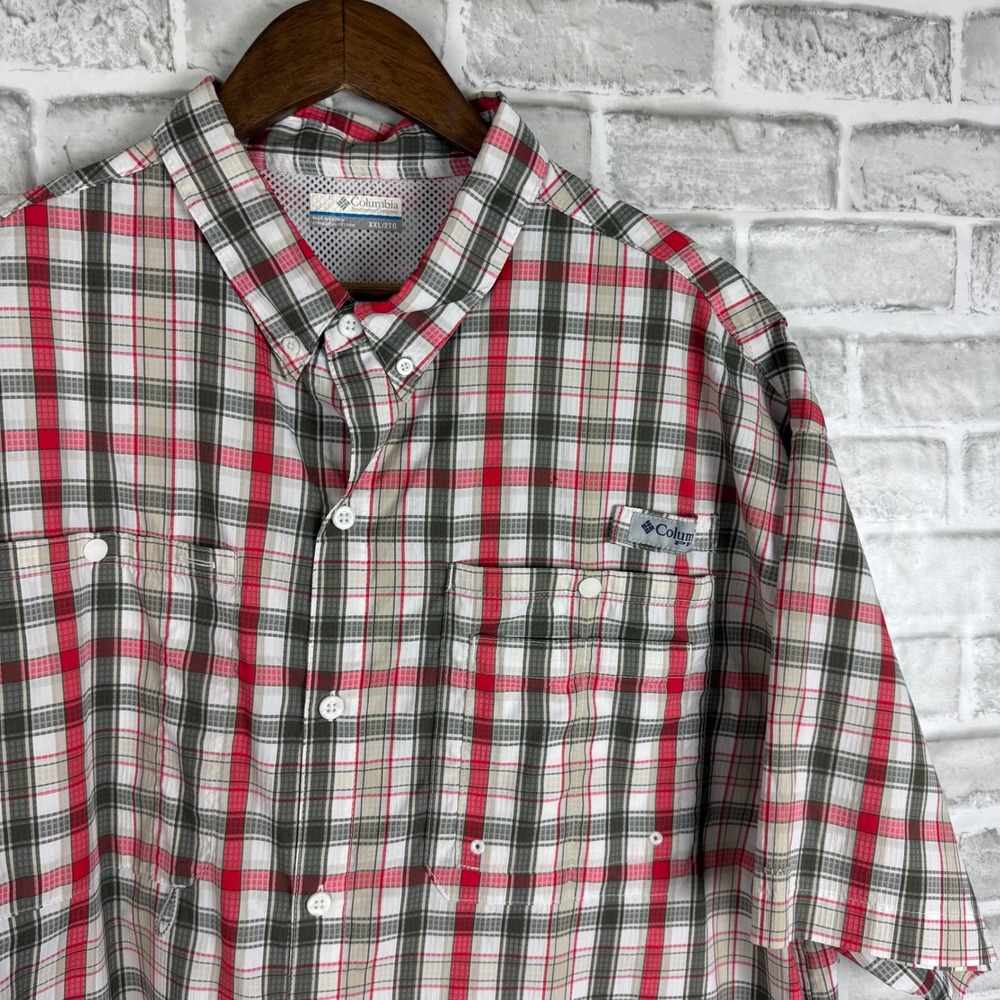 Columbia PFG Mens XXL Red Plaid Short Sleeve Fishing Shirt XM7448 Button Down